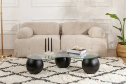 Tavolino da Salotto Nero Portariviste Forma Ovale 117x60x30h cm, Materiale Piano in Vetro - Sawyer