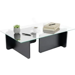 Tavolino da Salotto Nero Portariviste Forma Rettangolare 105x65x40h cm, Materiale Piano in Vetro - Azriel