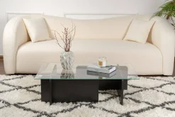 Tavolino da Salotto Nero Portariviste Forma Rettangolare 105x65x40h cm, Materiale Piano in Vetro - Azriel