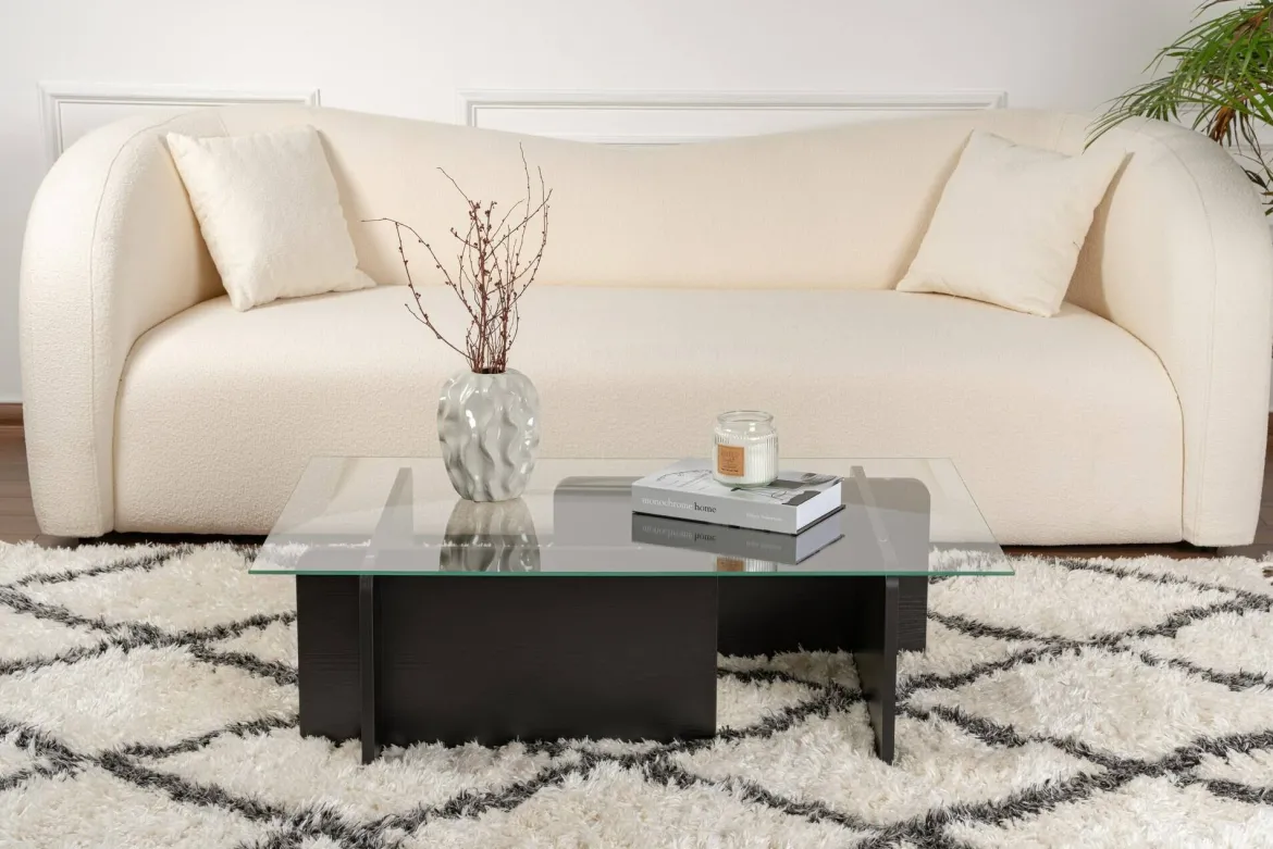Tavolino da Salotto Nero Portariviste Forma Rettangolare 105x65x40h cm, Materiale Piano in Vetro - Azriel
