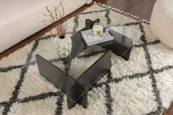 Tavolino da Salotto Nero Portariviste Forma Rettangolare 105x65x40h cm, Materiale Piano in Vetro - Azriel