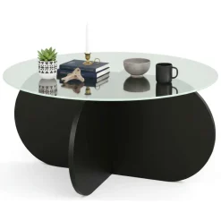 Tavolino da Salotto Nero Portariviste Forma Rotonda 75x75x42h cm, Materiale Piano in Vetro - Esperia