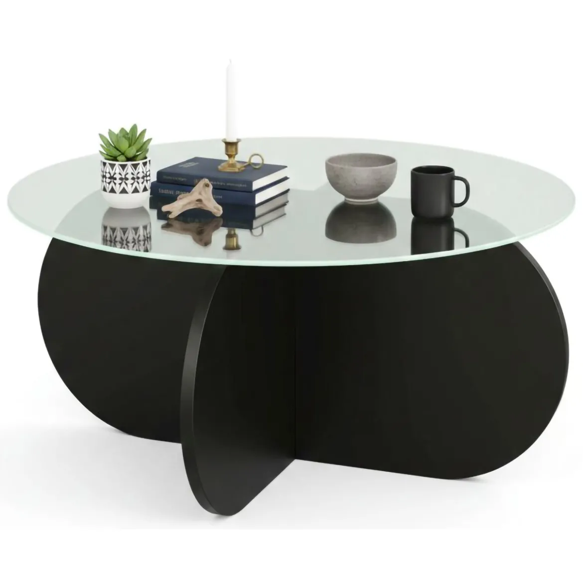 Tavolino da Salotto Nero Portariviste Forma Rotonda 75x75x42h cm, Materiale Piano in Vetro - Esperia