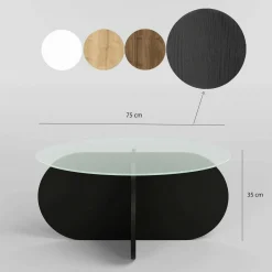 Tavolino da Salotto Nero Portariviste Forma Rotonda 75x75x42h cm, Materiale Piano in Vetro - Esperia