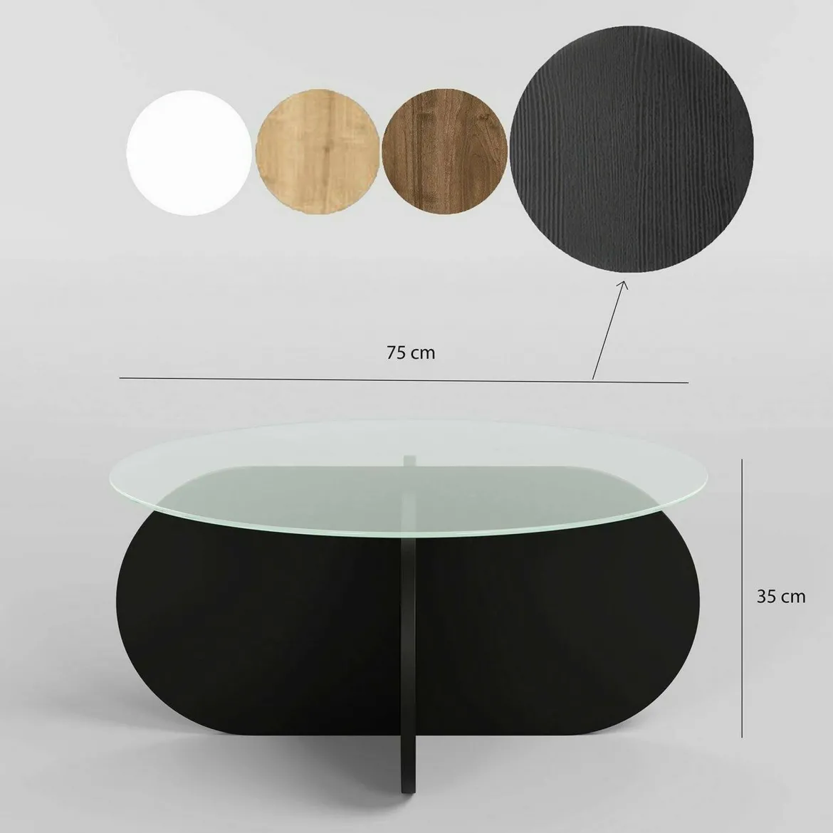 Tavolino da Salotto Nero Portariviste Forma Rotonda 75x75x42h cm, Materiale Piano in Vetro - Esperia