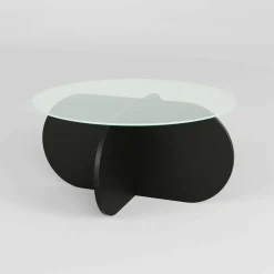 Tavolino da Salotto Nero Portariviste Forma Rotonda 75x75x42h cm, Materiale Piano in Vetro - Esperia