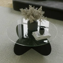 Tavolino da Salotto Nero Portariviste Forma Rotonda 75x75x42h cm, Materiale Piano in Vetro - Esperia