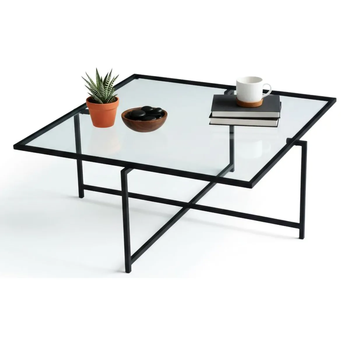 Tavolino da Salotto Nero Resistente All'appannamento Forma Rettangolare 94x64x35h cm, Materiale Piano in Vetro - Anna