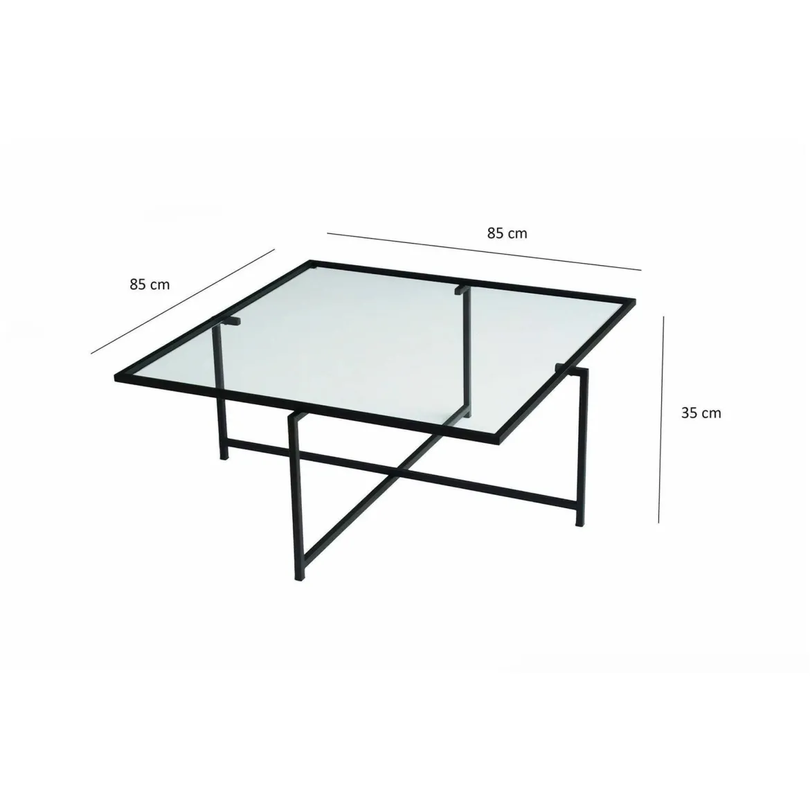 Tavolino da Salotto Nero Resistente All'appannamento Forma Rettangolare 94x64x35h cm, Materiale Piano in Vetro - Anna