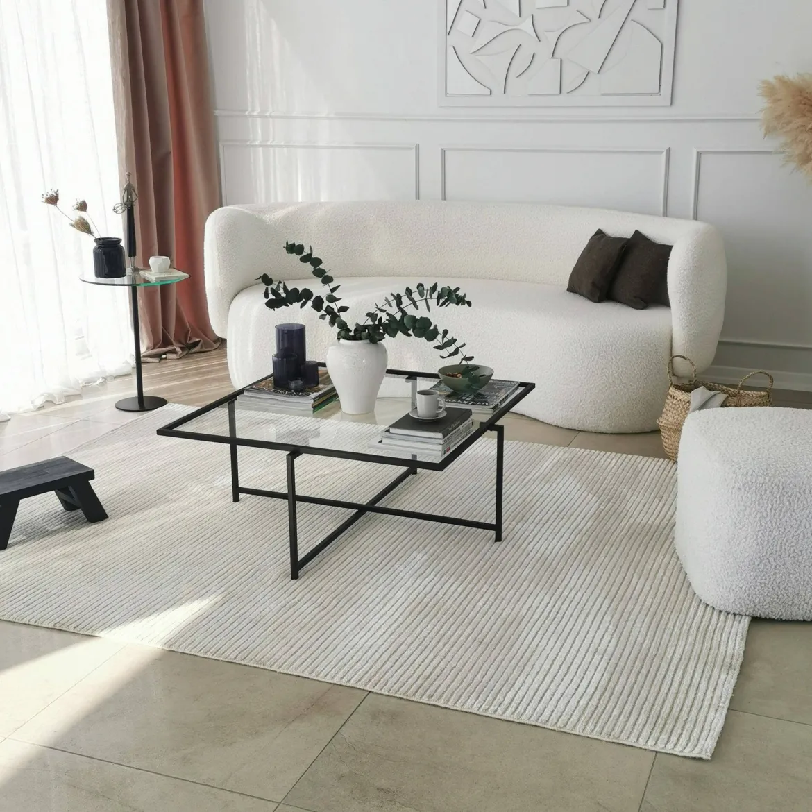 Tavolino da Salotto Nero Resistente All'appannamento Forma Rettangolare 94x64x35h cm, Materiale Piano in Vetro - Anna