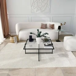 Tavolino da Salotto Nero Resistente All'appannamento Forma Rettangolare 94x64x35h cm, Materiale Piano in Vetro - Anna