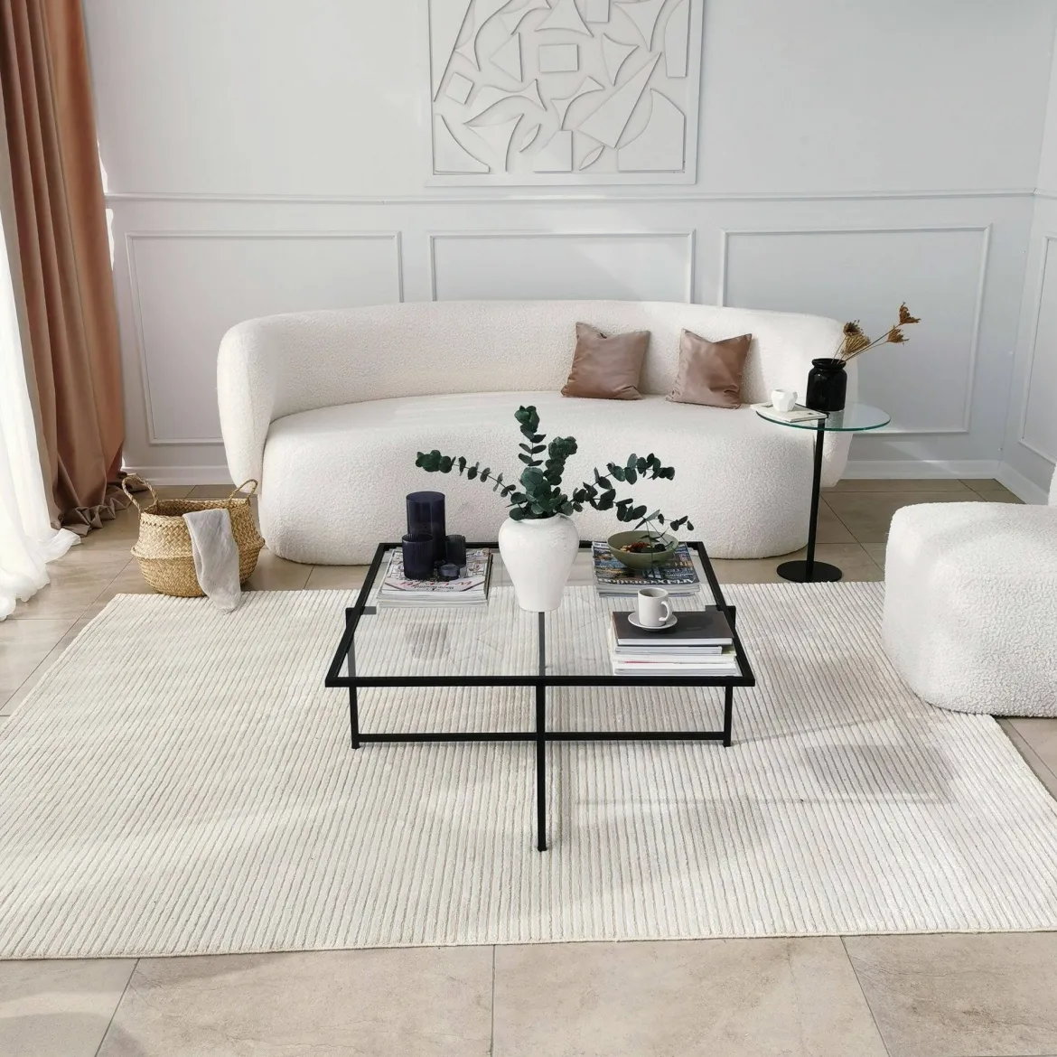Tavolino da Salotto Nero Resistente All'appannamento Forma Rettangolare 94x64x35h cm, Materiale Piano in Vetro - Anna