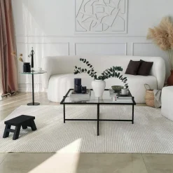 Tavolino da Salotto Nero Resistente All'appannamento Forma Rettangolare 94x64x35h cm, Materiale Piano in Vetro - Anna