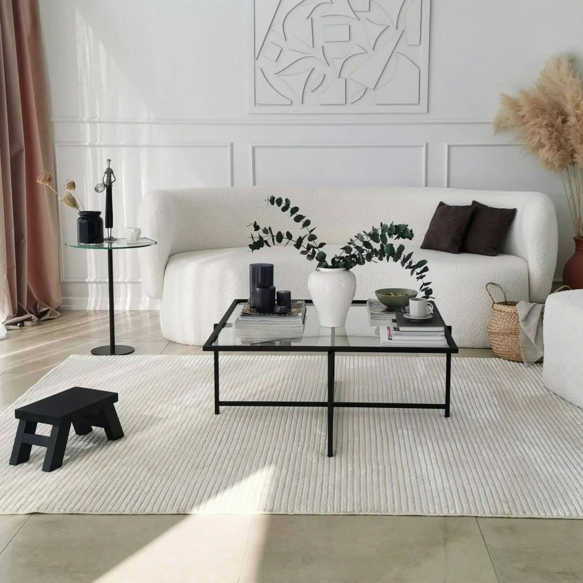 Tavolino da Salotto Nero Resistente All'appannamento Forma Rettangolare 94x64x35h cm, Materiale Piano in Vetro - Anna