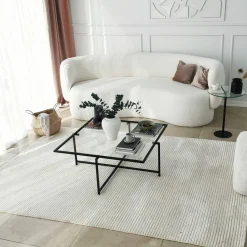 Tavolino da Salotto Nero Resistente All'appannamento Forma Rettangolare 94x64x35h cm, Materiale Piano in Vetro - Anna