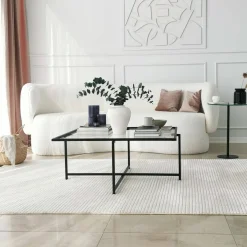 Tavolino da Salotto Nero Resistente All'appannamento Forma Rettangolare 94x64x35h cm, Materiale Piano in Vetro - Anna