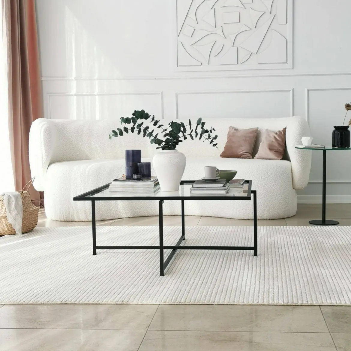 Tavolino da Salotto Nero Resistente All'appannamento Forma Rettangolare 94x64x35h cm, Materiale Piano in Vetro - Anna