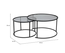 Tavolino da Salotto Nero set di 2 Tavolini Forma Rotondo 60x60x43h cm, Materiale Piano in Vetro - Xaden