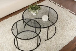 Tavolino da Salotto Nero set di 2 Tavolini Forma Rotondo 60x60x43h cm, Materiale Piano in Vetro - Xaden