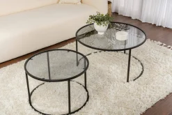 Tavolino da Salotto Nero set di 2 Tavolini Forma Rotondo 60x60x43h cm, Materiale Piano in Vetro - Xaden
