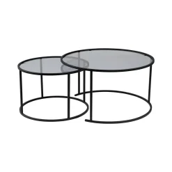 Tavolino da Salotto Nero set di 2 Tavolini Forma Rotondo 60x60x43h cm, Materiale Piano in Vetro - Xaden