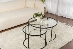 Tavolino da Salotto Nero set di 2 Tavolini Peso Massimo Supportato 10 kg Forma Rotonda 80x80x43h cm, Materiale Piano in Vetro - Aedion