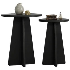 Tavolino da Salotto Nero set 2 Pezzi Forma Rotondo 40x40x50h cm, Materiale Piano in Legno Nobilitato - Dorina