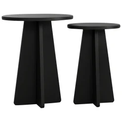 Tavolino da Salotto Nero set 2 Pezzi Forma Rotondo 40x40x50h cm, Materiale Piano in Legno Nobilitato - Dorina