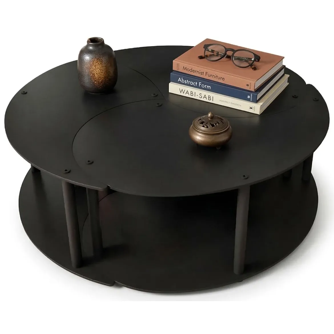 Tavolino da Salotto Nero set 3 Pezzi Forma Rotondo 50x50x58h cm, Materiale Piano in Legno Nobilitato - Daiano