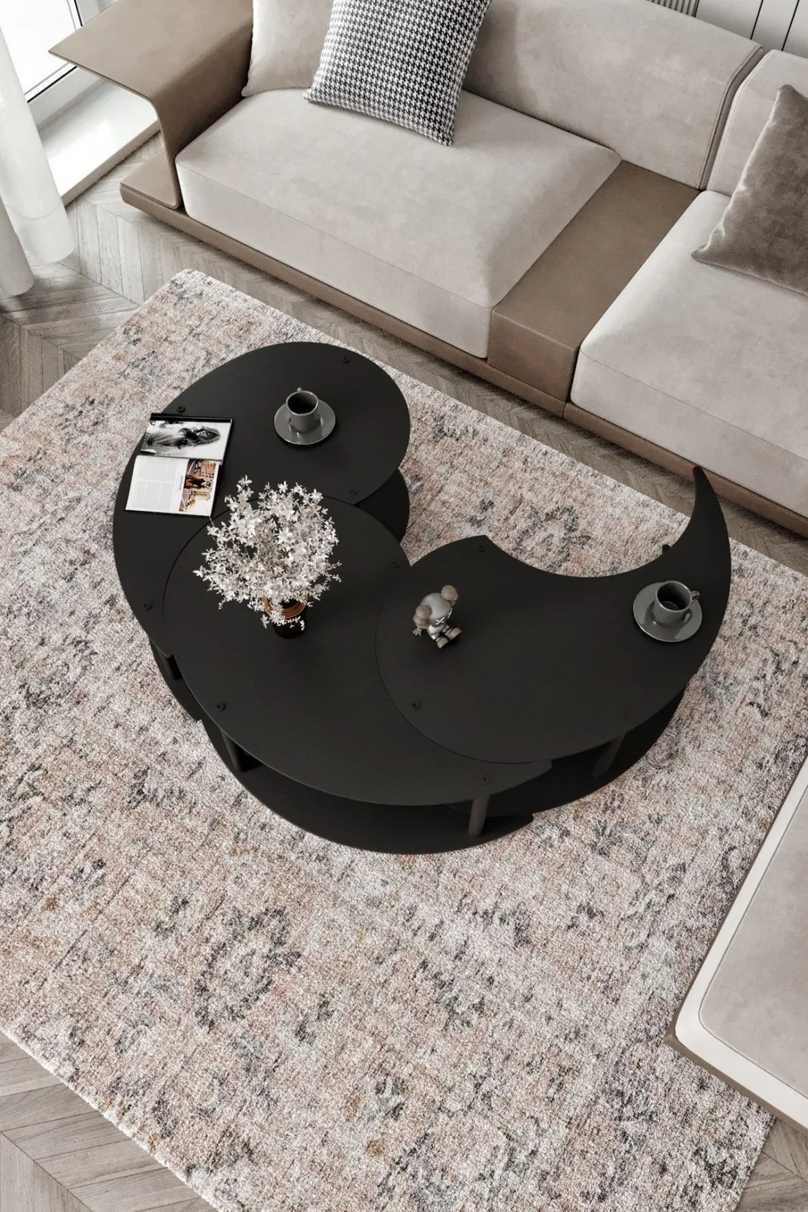 Tavolino da Salotto Nero set 3 Pezzi Forma Rotondo 50x50x58h cm, Materiale Piano in Legno Nobilitato - Daiano
