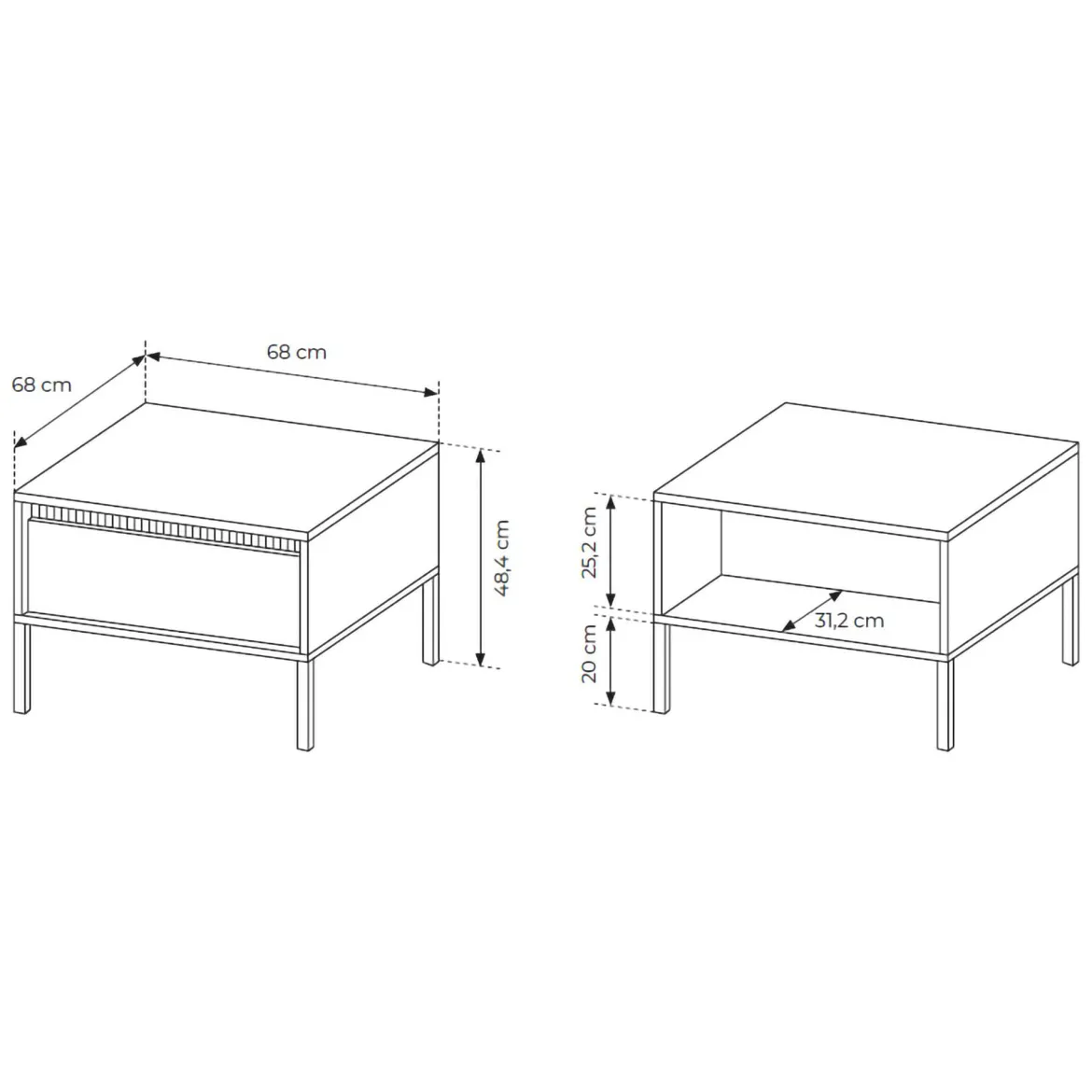 Tavolino da Salotto Nero un Cassetto con Piedini 68x48x68h cm, un Vano - Kasinela
