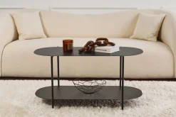 Tavolino da Salotto Nero un Vano Forma Ovale 100x45x51h cm, Materiale Piano in Metallo - Verzate