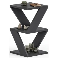 Tavolino da Salotto Nero 2 Vani Forma Quadrato 30x30x50h cm, Materiale Piano in Legno Nobilitato - Rubiana