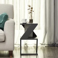 Tavolino da Salotto Nero 2 Vani Forma Quadrato 30x30x50h cm, Materiale Piano in Legno Nobilitato - Rubiana