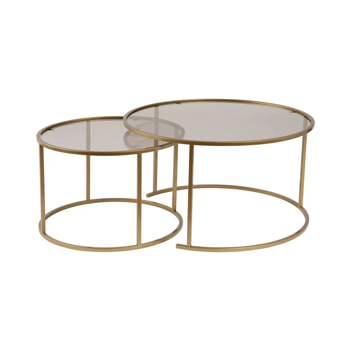 Tavolino da Salotto oro Bronzo set di 2 Tavolini Forma Circolare 80x80x43h cm, Materiale Struttura in Vetro - Aedion