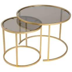 Tavolino da Salotto oro Bronzo set di 2 Tavolini Forma Rotondo 60x60x43h cm, Materiale Struttura in Vetro - Xaden