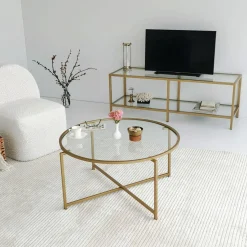 Tavolino da Salotto oro Cassetti 83x83x40h cm, Vani - Ecaterina