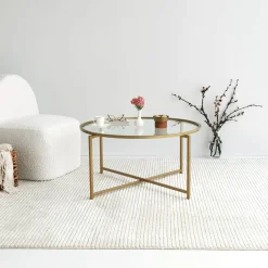Tavolino da Salotto oro Cassetti 83x83x40h cm, Vani - Ecaterina