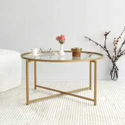 Tavolino da Salotto oro Cassetti 83x83x40h cm, Vani - Ecaterina