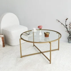 Tavolino da Salotto oro Cassetti 83x83x40h cm, Vani - Ecaterina