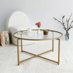 Tavolino da Salotto oro Cassetti 83x83x40h cm, Vani - Ecaterina