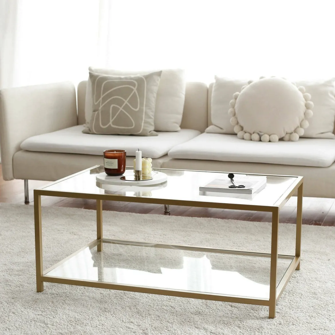 Tavolino da Salotto oro Cassetti 90x60x40h cm, un Vano - Mina