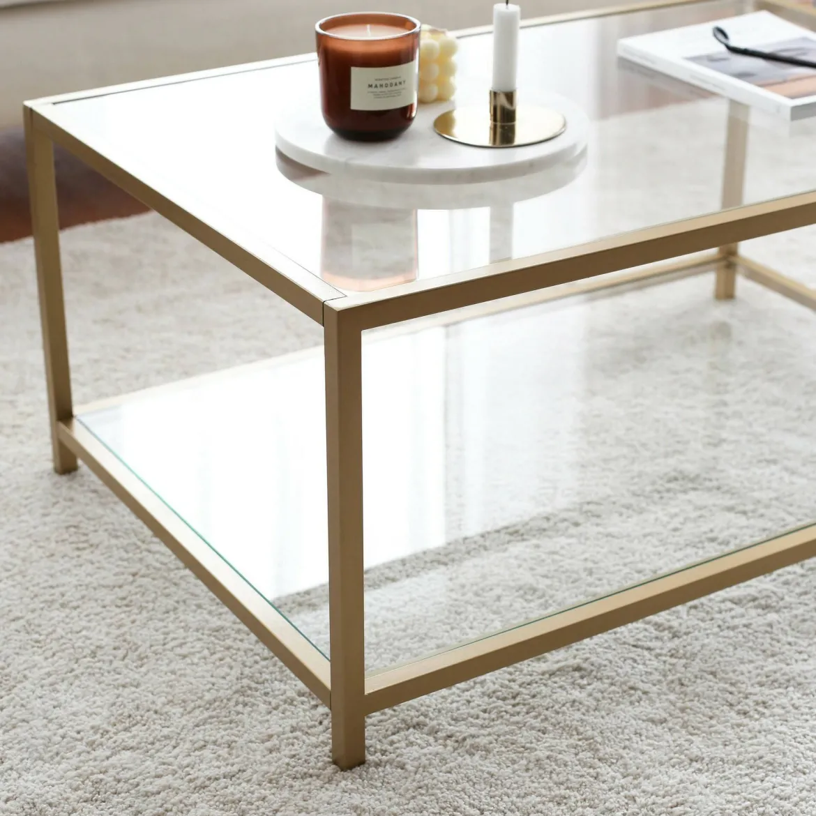 Tavolino da Salotto oro Cassetti 90x60x40h cm, un Vano - Mina