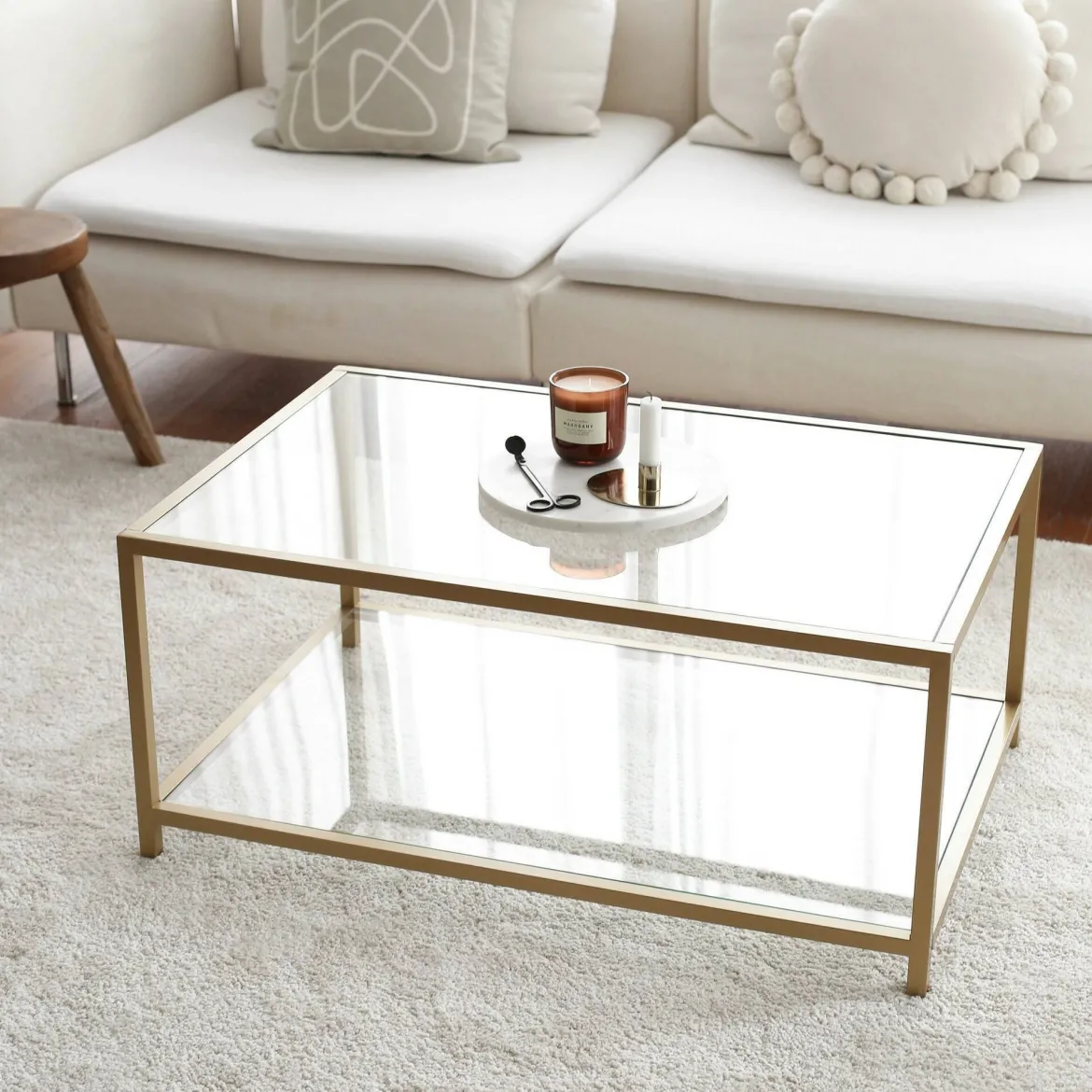 Tavolino da Salotto oro Cassetti 90x60x40h cm, un Vano - Mina