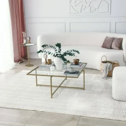 Tavolino da Salotto oro Cassetti Resistente All'appannamento 94x64x35h cm, Vani - Anna