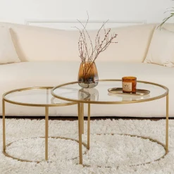 Tavolino da Salotto oro Cassetti set di 3 Tavolini Peso Massimo Supportato 10 kg 80x80x43h cm, Vani - Rowan