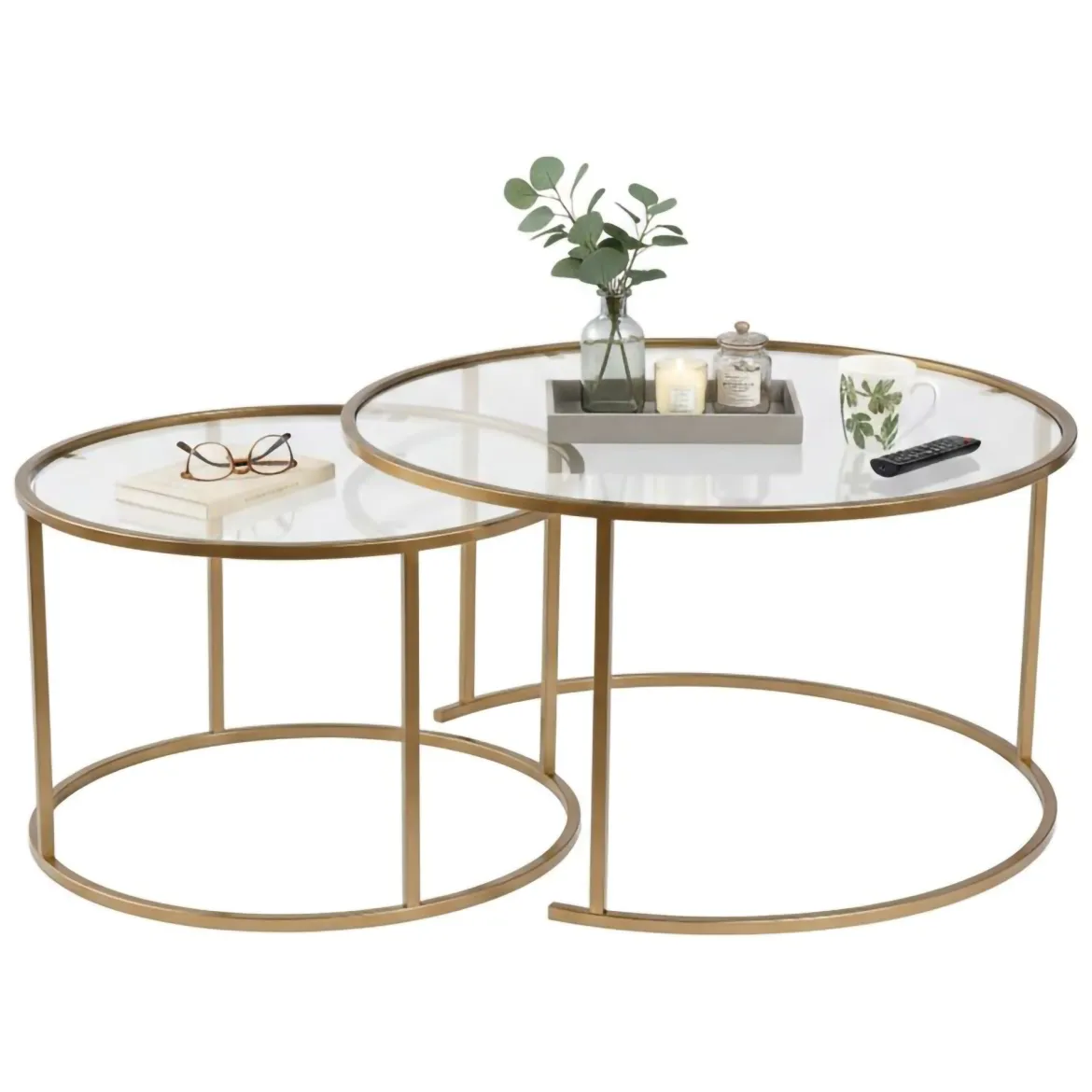 Tavolino da Salotto oro Cassetti set di 3 Tavolini Peso Massimo Supportato 10 kg 80x80x43h cm, Vani - Rowan