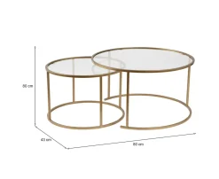 Tavolino da Salotto oro Cassetti set di 3 Tavolini Peso Massimo Supportato 10 kg 80x80x43h cm, Vani - Rowan