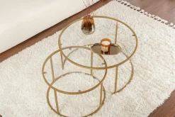 Tavolino da Salotto oro Cassetti set di 3 Tavolini Peso Massimo Supportato 10 kg 80x80x43h cm, Vani - Rowan