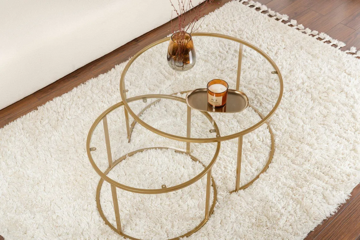 Tavolino da Salotto oro Cassetti set di 3 Tavolini Peso Massimo Supportato 10 kg 80x80x43h cm, Vani - Rowan